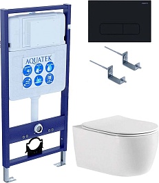 Aquatek Унитаз подвесной Европа New AQ1106-00 в комплекте с инсталляцией Standard INS-0000012 с клавишей смыва KDI-0000017 матовая черная и крепления KKI-0000002 – фотография-1